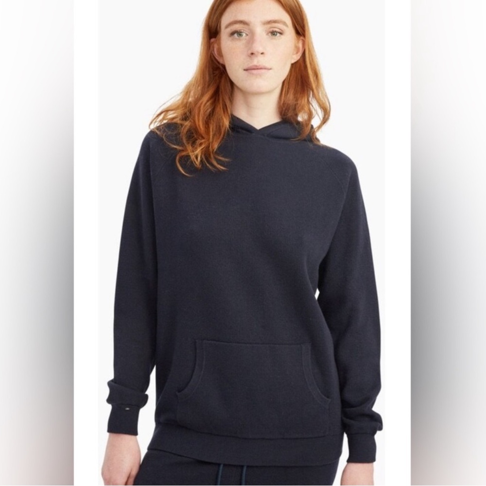 Naadam cotton cashmere hoodie sweatshirt in navy blue cozy luxe layer lounge
